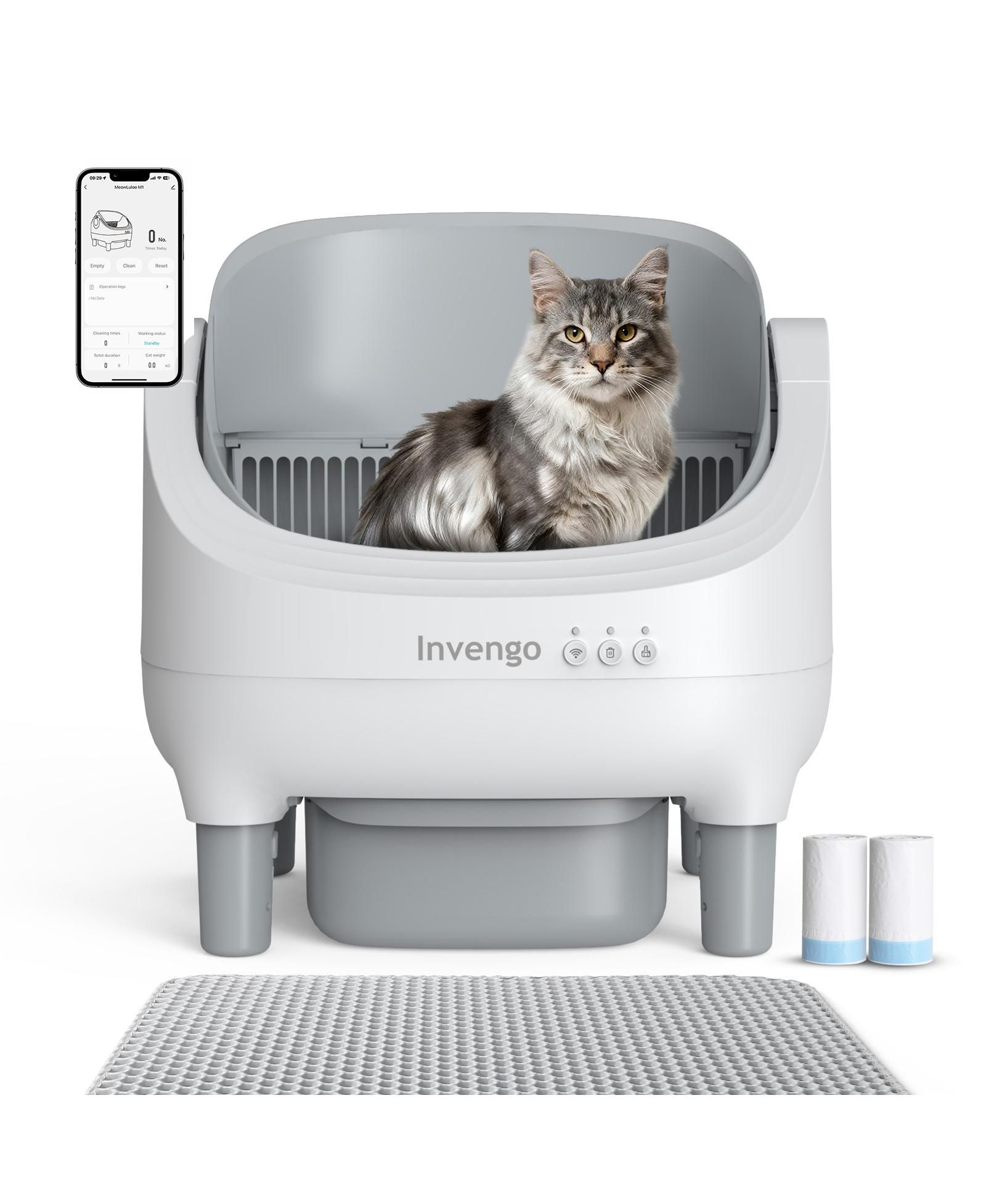 LTMATE Global Inc Automatic Cat Litter Box, App Control, Ultra-Quiet, 2 Rolls of Garbage Bags, Champagne