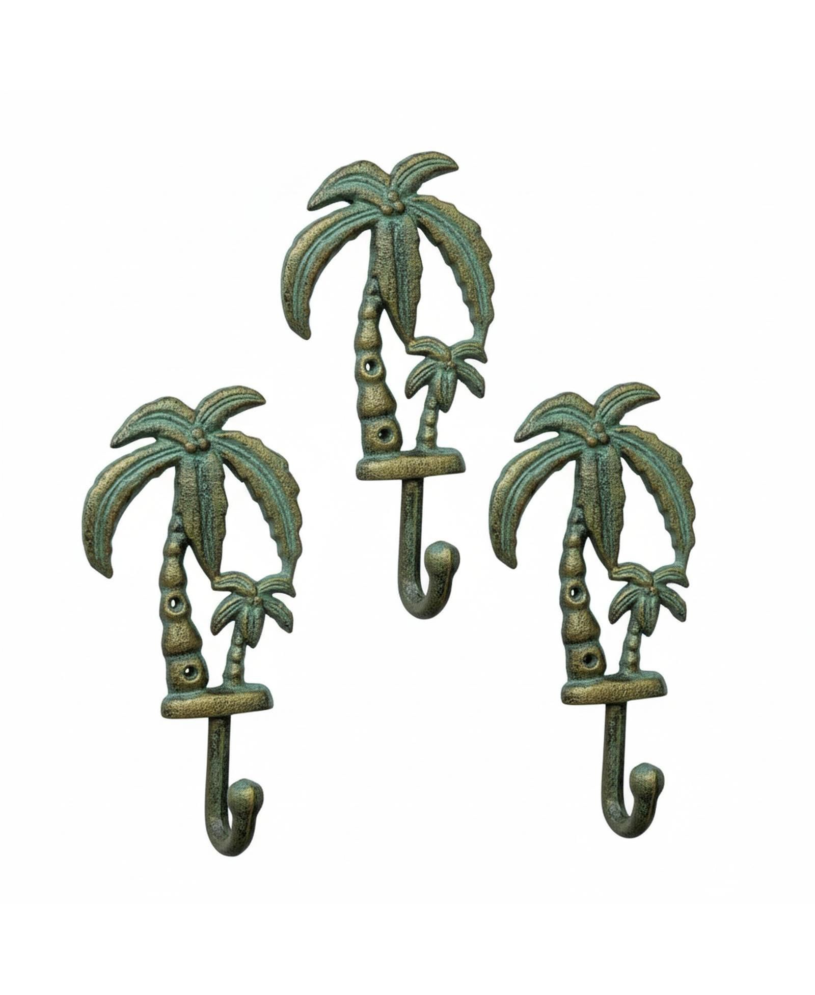 YIGII Cast Iron Palm Tree Wall Hooks Decorative Coats Towels Bags Tropical Home Vintage Set Of 3