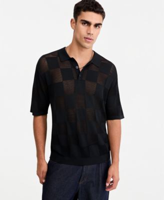 Mode of One Men's Relaxed-Fit Cable-Knit Polo Sweater, Macy's Exclusive