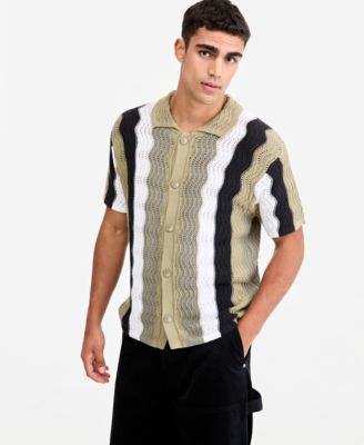Mode of One Men's Lightweight Open-Knit Wave Polo Sweater, Macy's Exclusive
