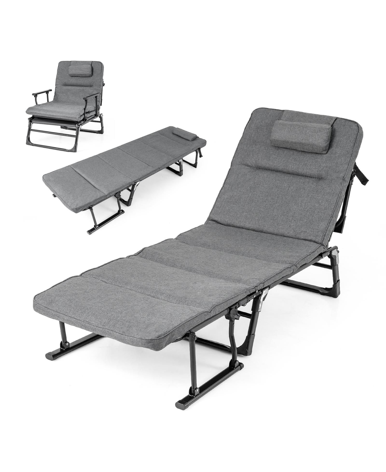Slickblue Folding Camping Cot with Mattress 3 in 1 Convertible Single Sofa Chaise Lounge Chair Sleeper