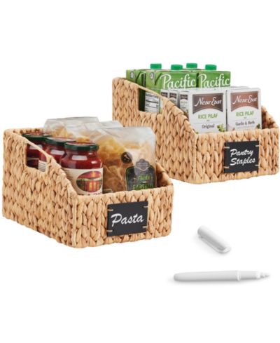 Best Choice Products Hyacinth Angled Pantry Storage Baskets Handles, Chalkboard and Marker (Pack of 2)