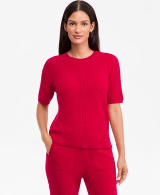 Charter Club Women's Cable-Knit Short-Sleeve 100% Cashmere Sweater, Macy's Exclusive