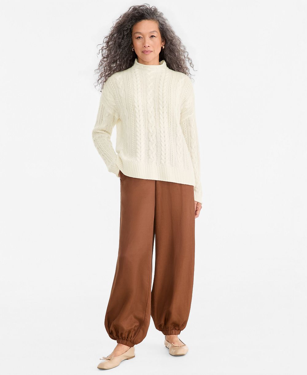 Charter Club Women's 100% Cashmere Cable-Knit Funnel-Neck Pullover Sweater, Macy's Exclusive