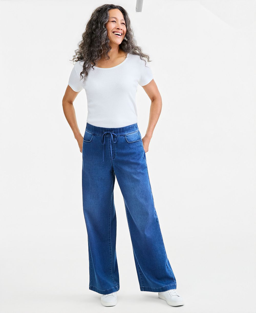 Style & Co Petite High-Rise Wide-Leg Pull-On Jeans, Macy's Exclusive