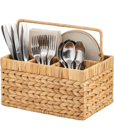 Best Choice Products Utensil Caddy Handle - 4 Compartments, Woven Wicker Utensil Silverware Flatware Organizer