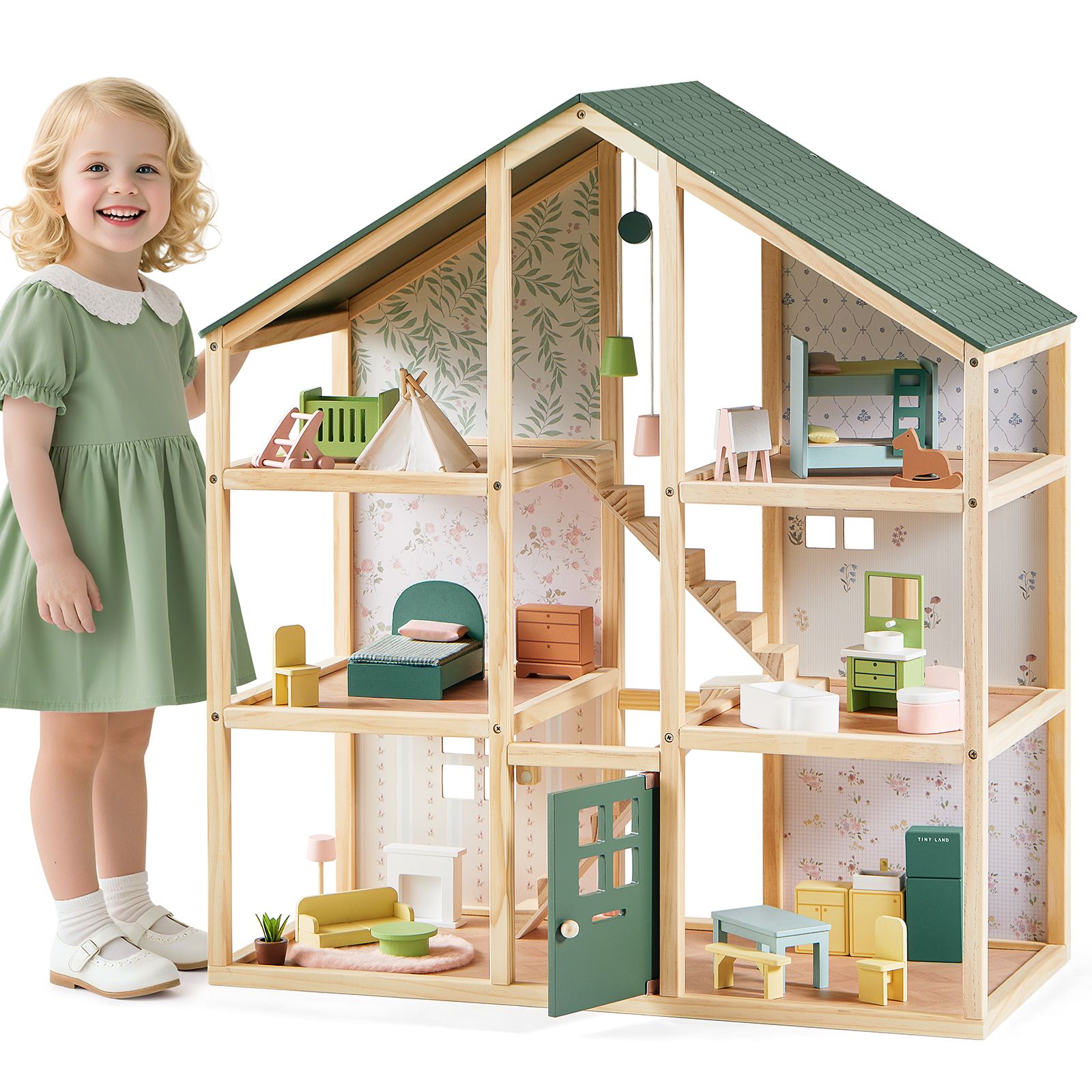 Деревянный кукольный дом Tiny Land Sweetwood Evergreen без кукол