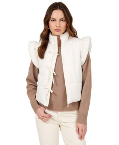 Женский укороченный пуховик Modenaire Lea Ruffle Shoulder Tie-Front