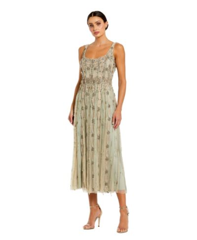 Женское миди-платье Mac Duggal Petite Embellished Scoop Neck Mesh