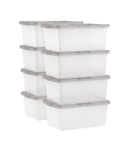 IRIS USA 8 Pack 17 Quart Clear Plastic Storage Box with Snap Lid