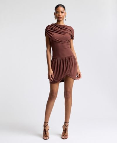 Мини-платье Avec Les Filles Women's Draped Mesh с одним плечом