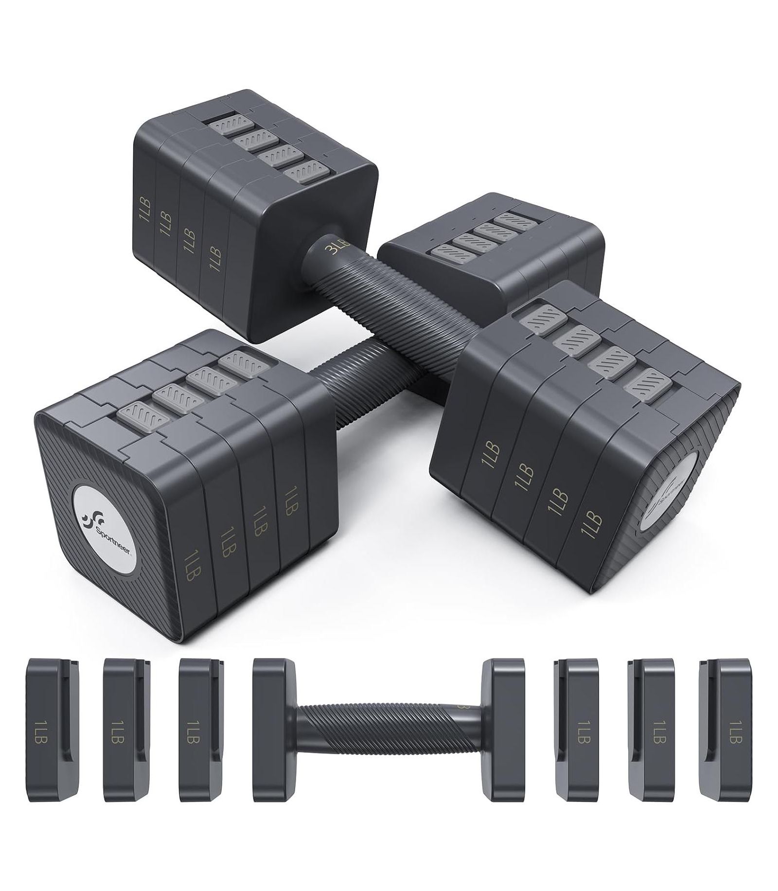 Sportneer Adjustable Dumbbells Hand Weights Set 5 in 1 10 LB Set of 2 Fast Adjust Free Weights for Women Men Home Gym Exercise Strength