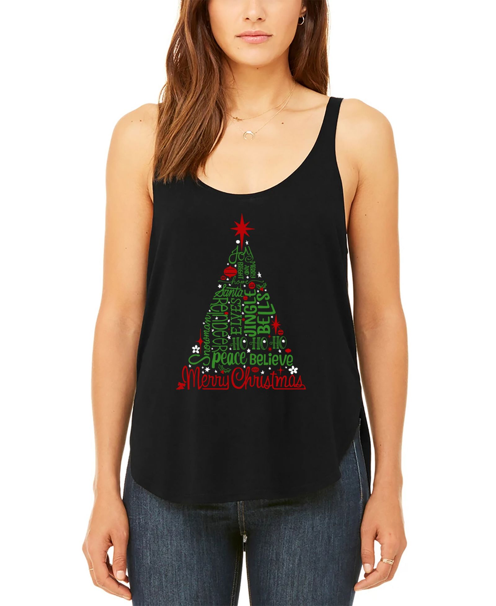 Женский топ LA Pop Art Holiday Christmas Tree Premium Word Art Flowy Tank Top