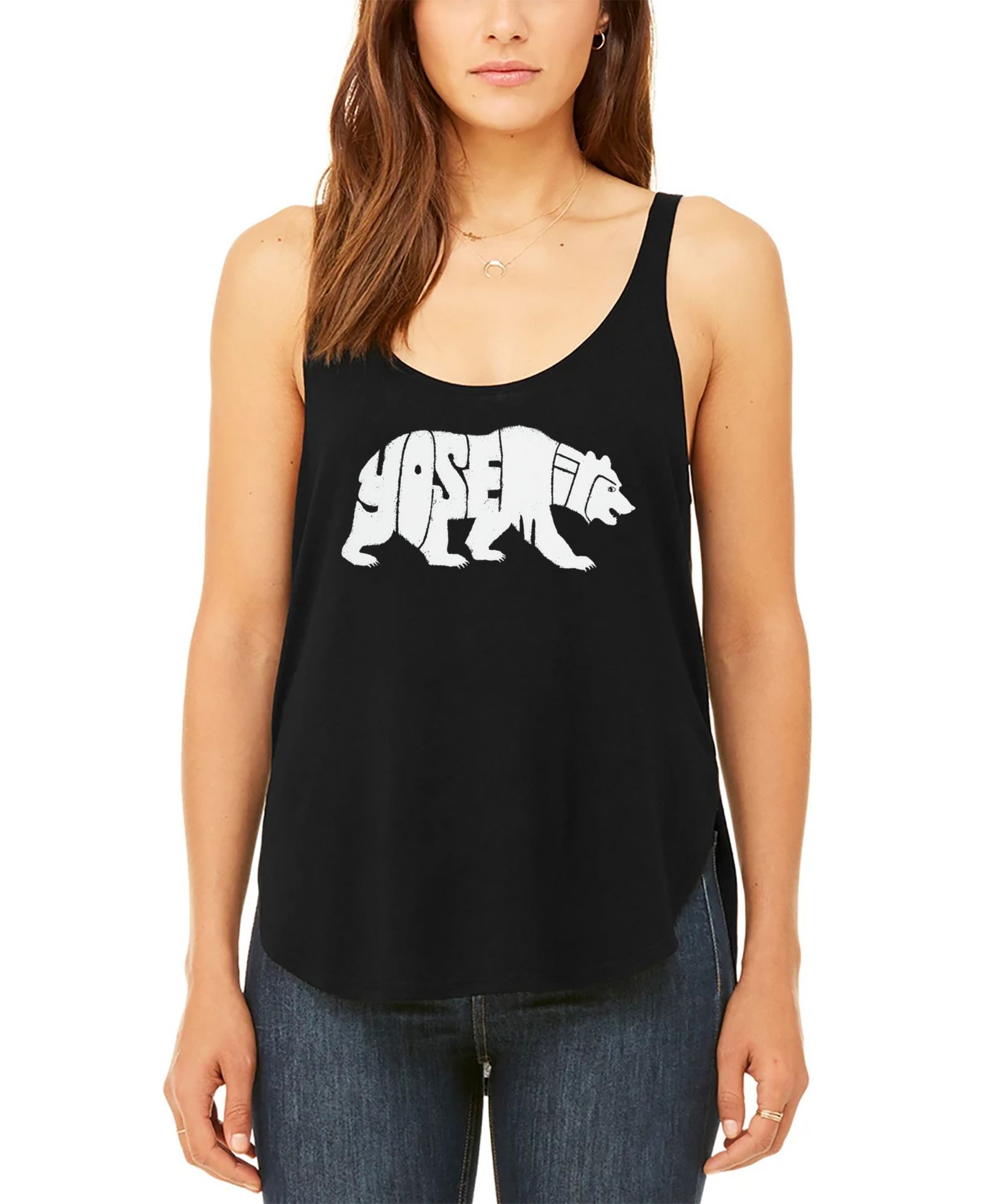 LA Pop Art Women's Yosemite Bear Premium Word Art Flowy Tank Top