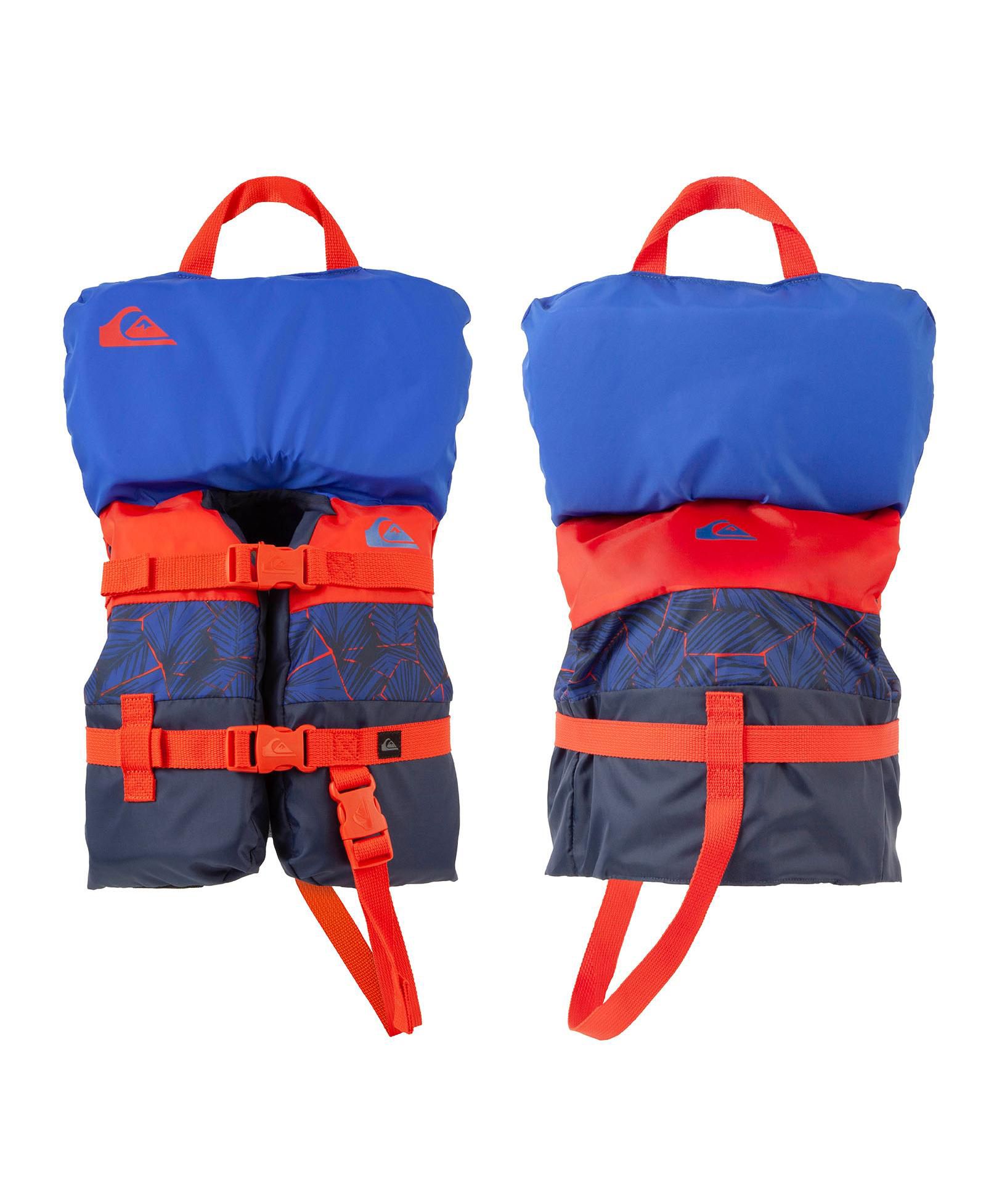 Quiksilver Infant Life Vest USCG Approved with Quick-Release Buckles and Leg Strap, Upright Flotation and Grab Handle, for Boating, Fishing