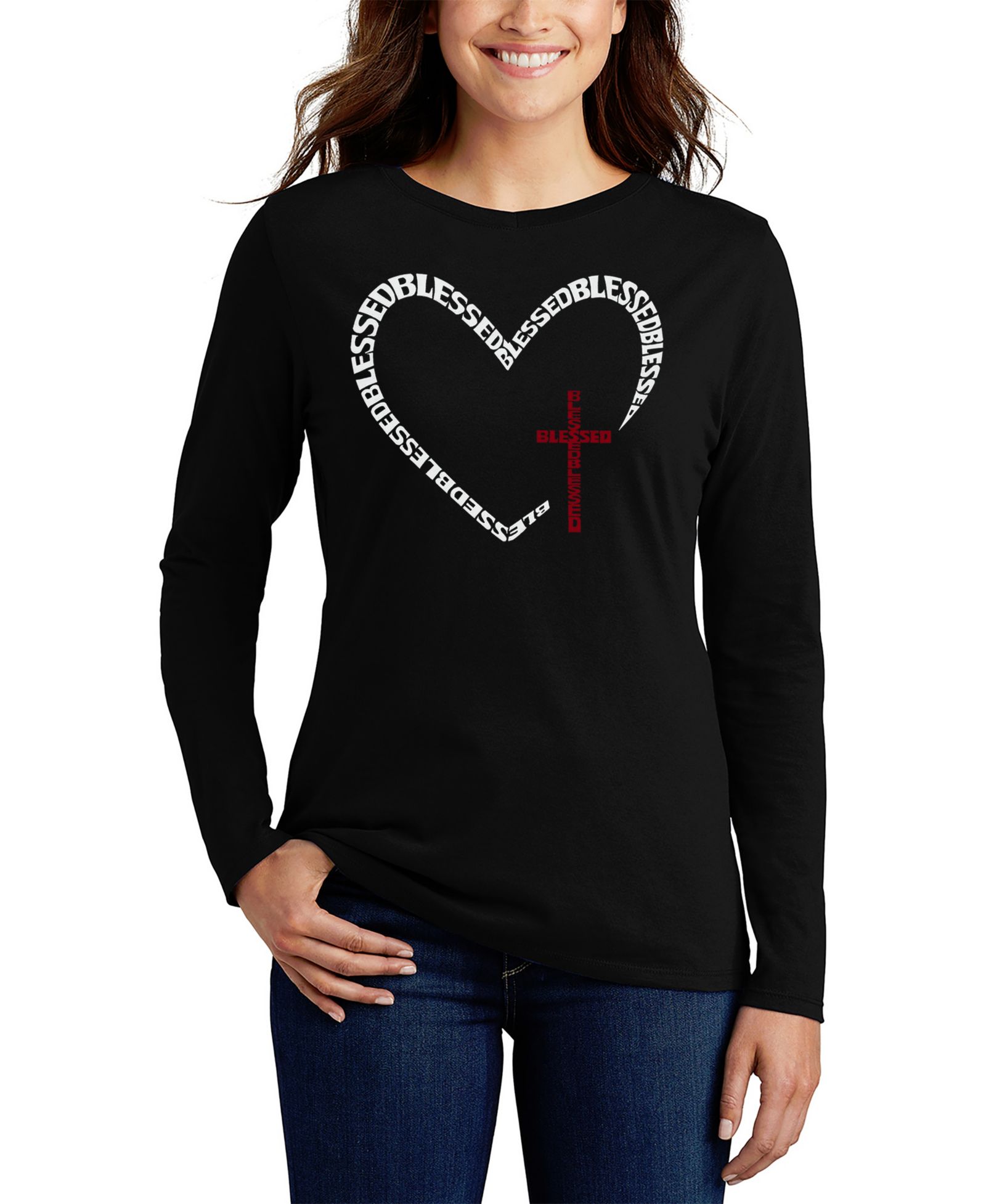 LA Pop Art Women's Blessed Heart Word Art Flowy T-Shirt
