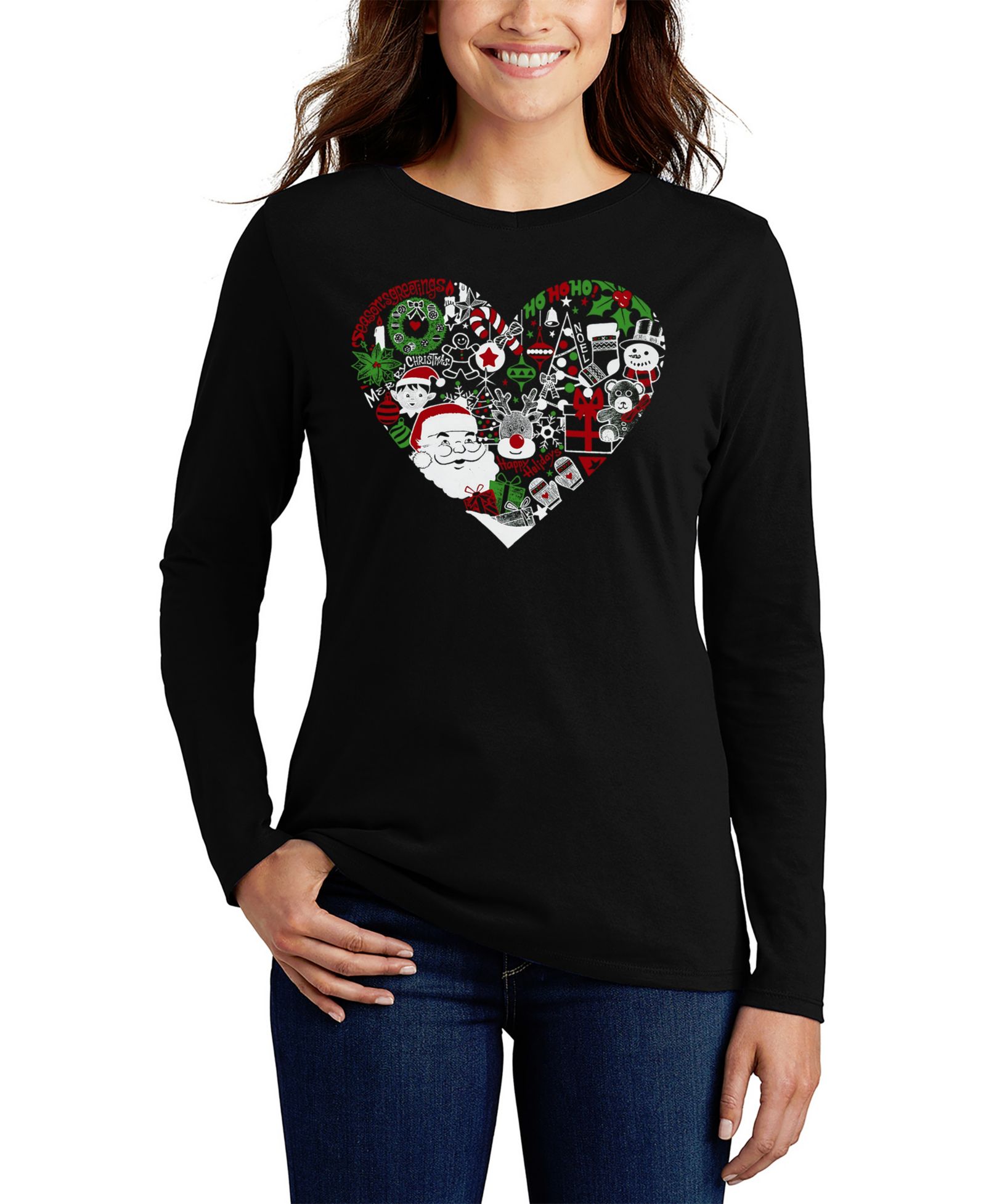 LA Pop Art Women's Christmas Themed Heart Word Art Flowy T-Shirt