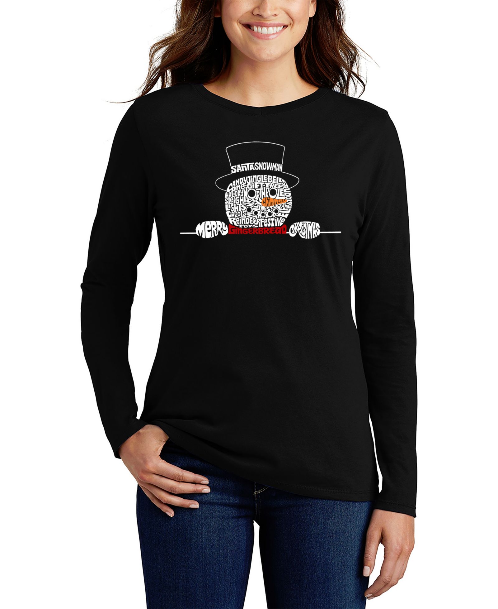 Женская футболка LA Pop Art Peeking Snowman Word Art Flowy