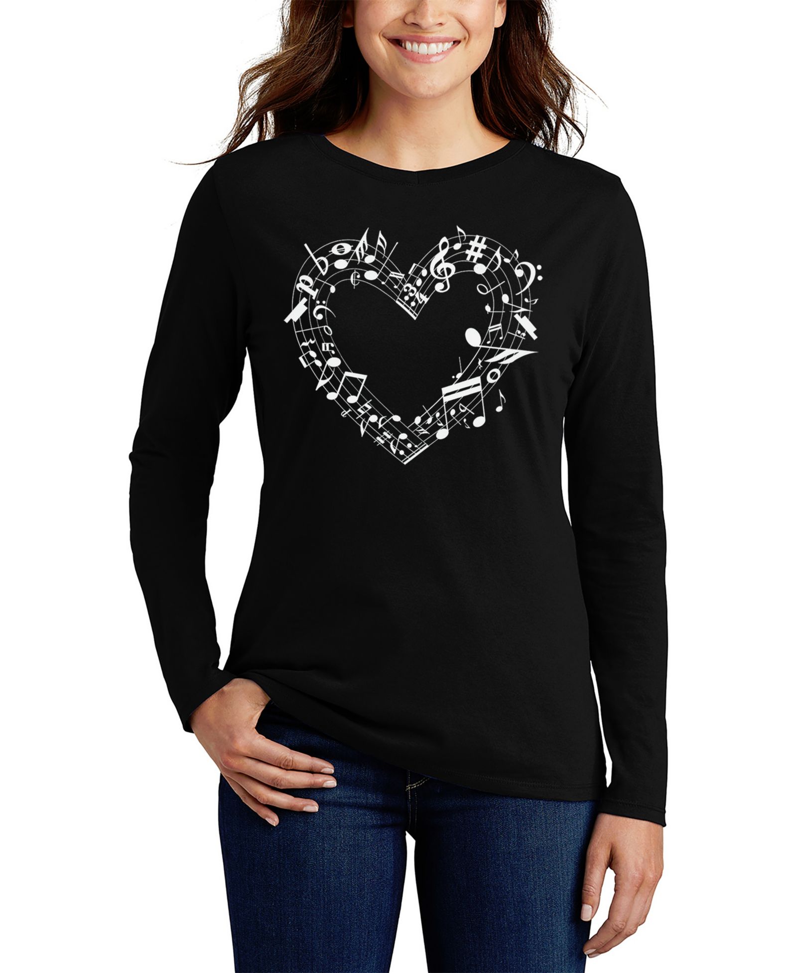 LA Pop Art Women's Sheet Music Heart Word Art Flowy T-Shirt