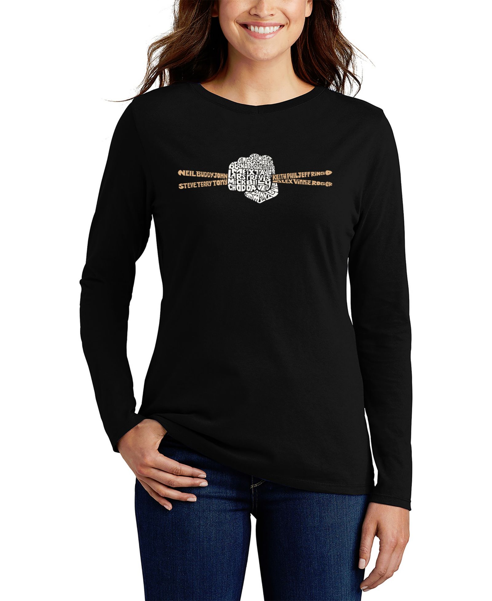 LA Pop Art Women's DrumSticks Word Art Flowy T-Shirt