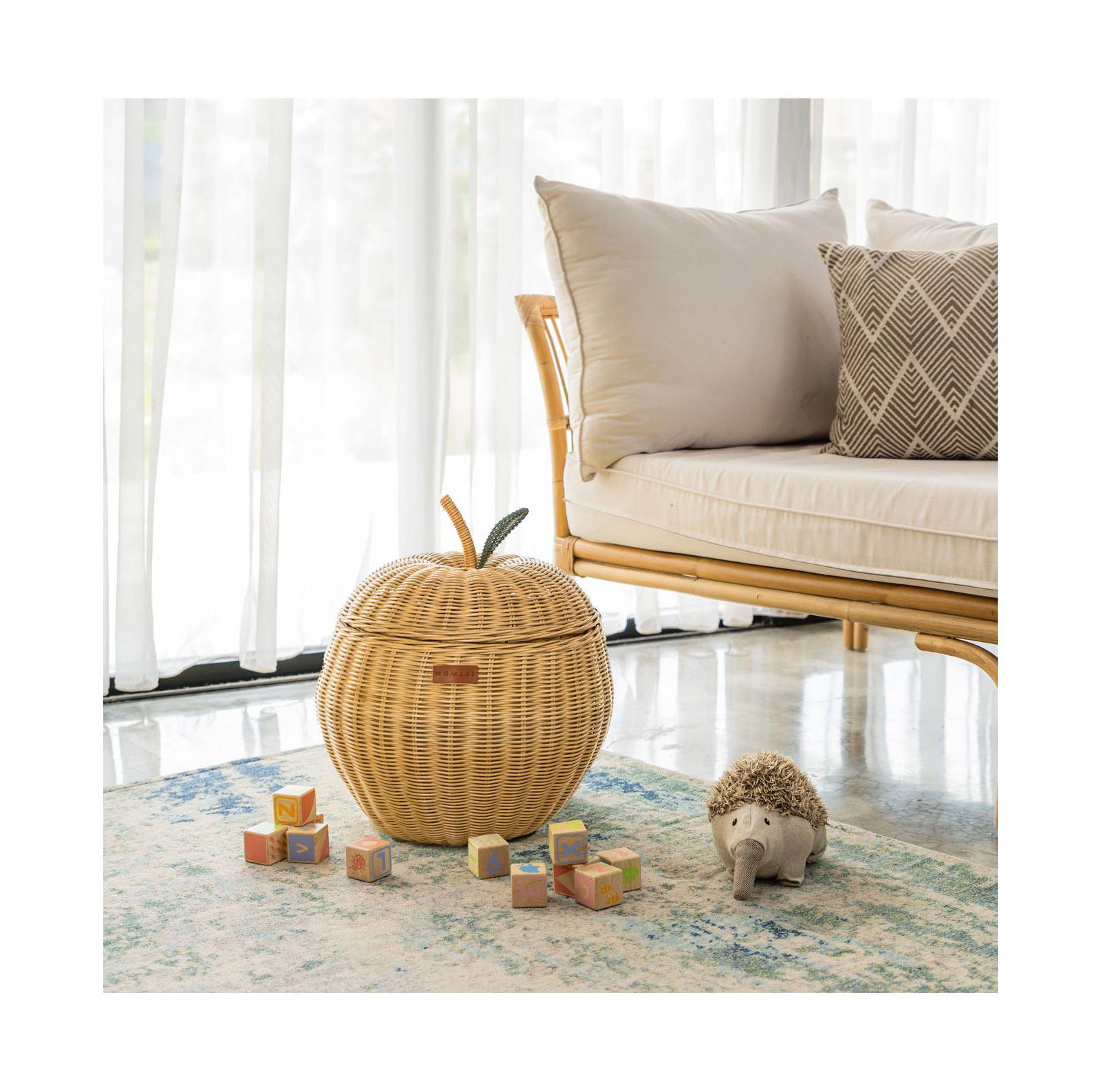 MOMIJI Apple Handcrafted Rattan Storage Basket with fabric lining - Wicker Natural, Medium