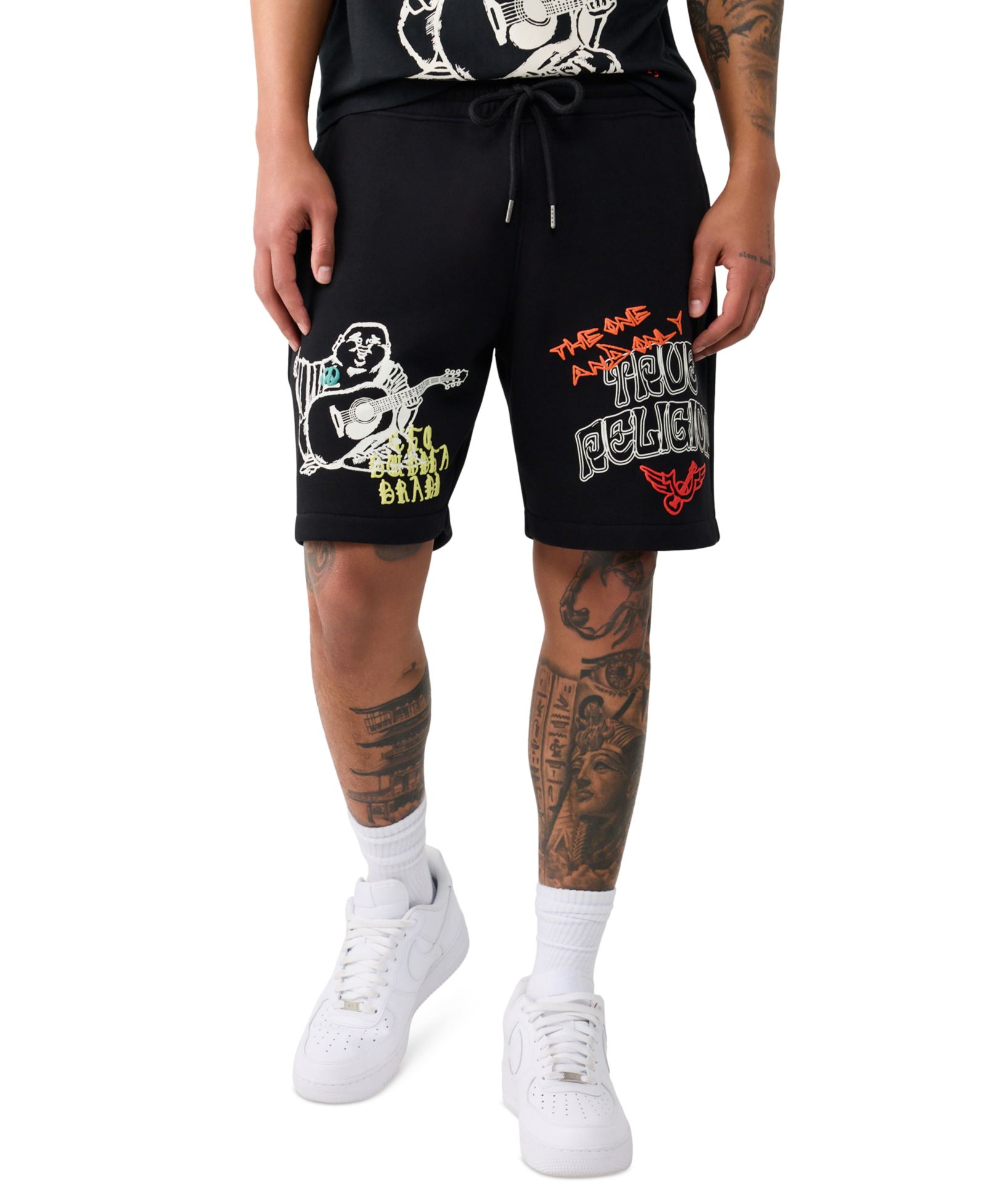 True Religion Men's Sloth Guitar Graphic Lightweight Shorts