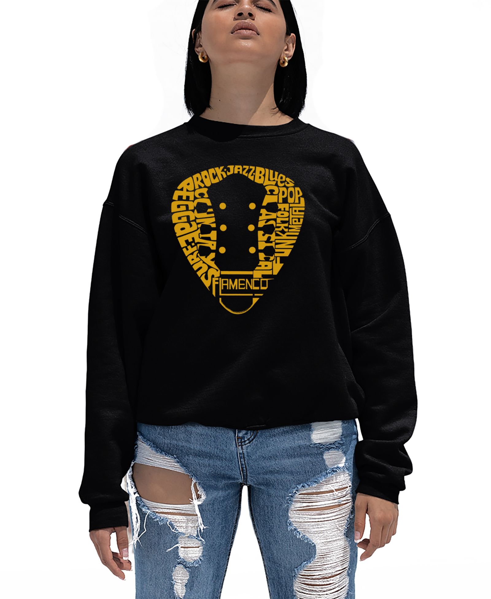 Женское свитшот LA Pop Art Guitar Pick Genres Word Art
