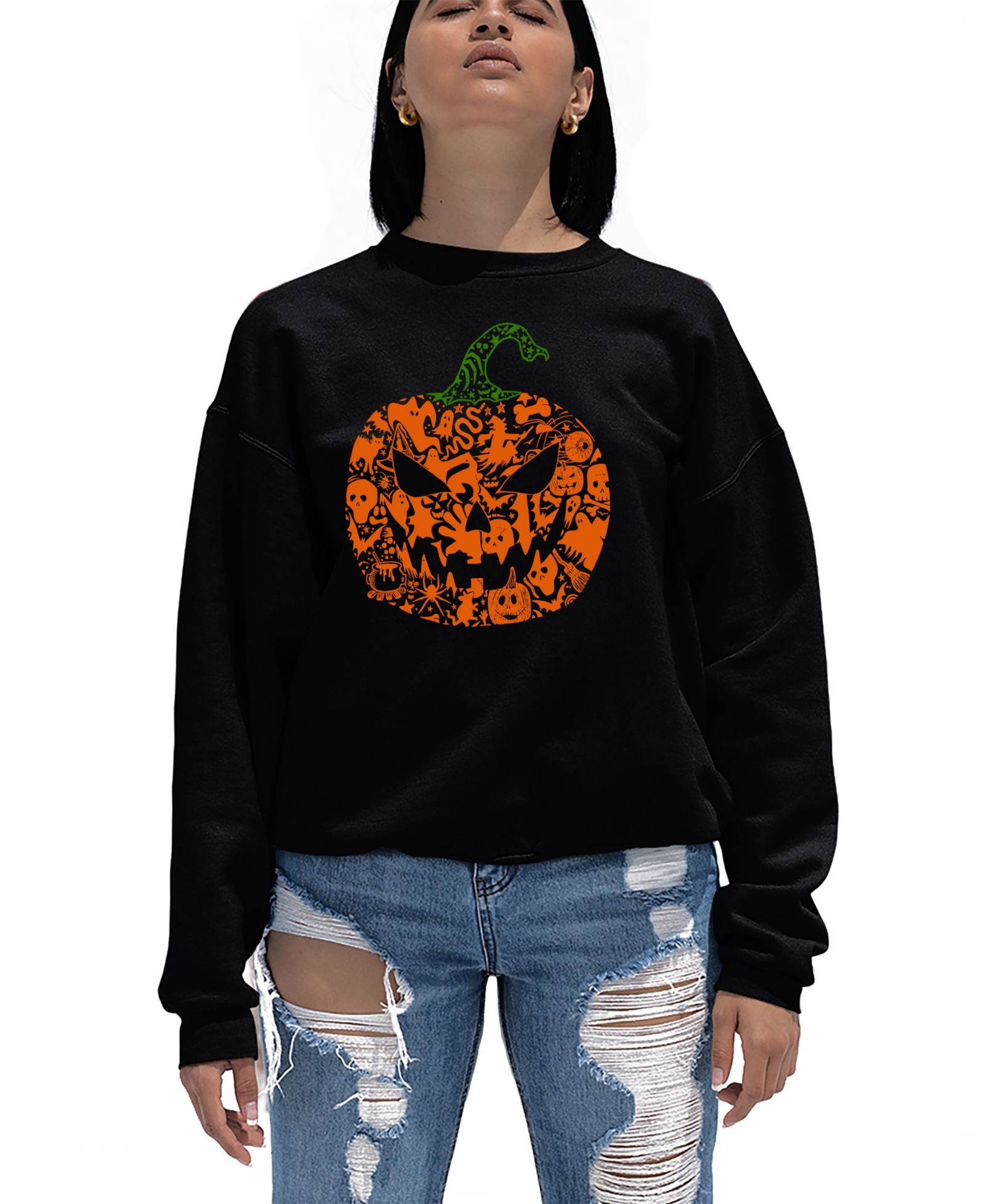 LA Pop Art Женская толстовка Halloween Pumpkin Word Art Crewneck