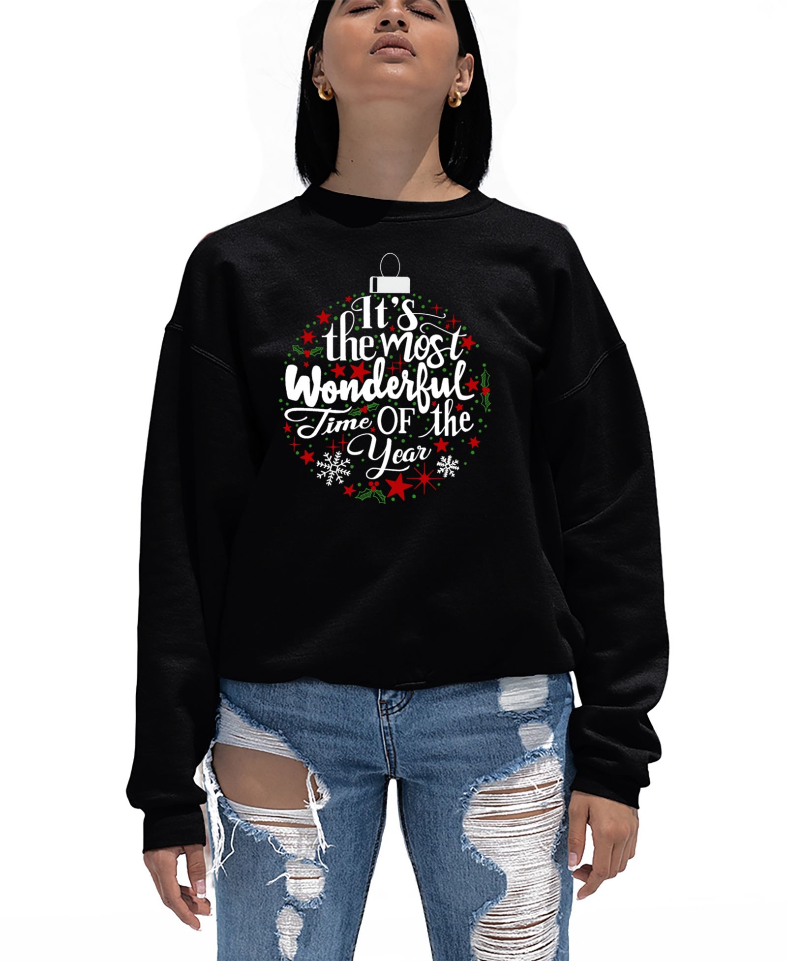 LA Pop Art Women's Christmas Ornament Word Art Crewneck Sweatshirt