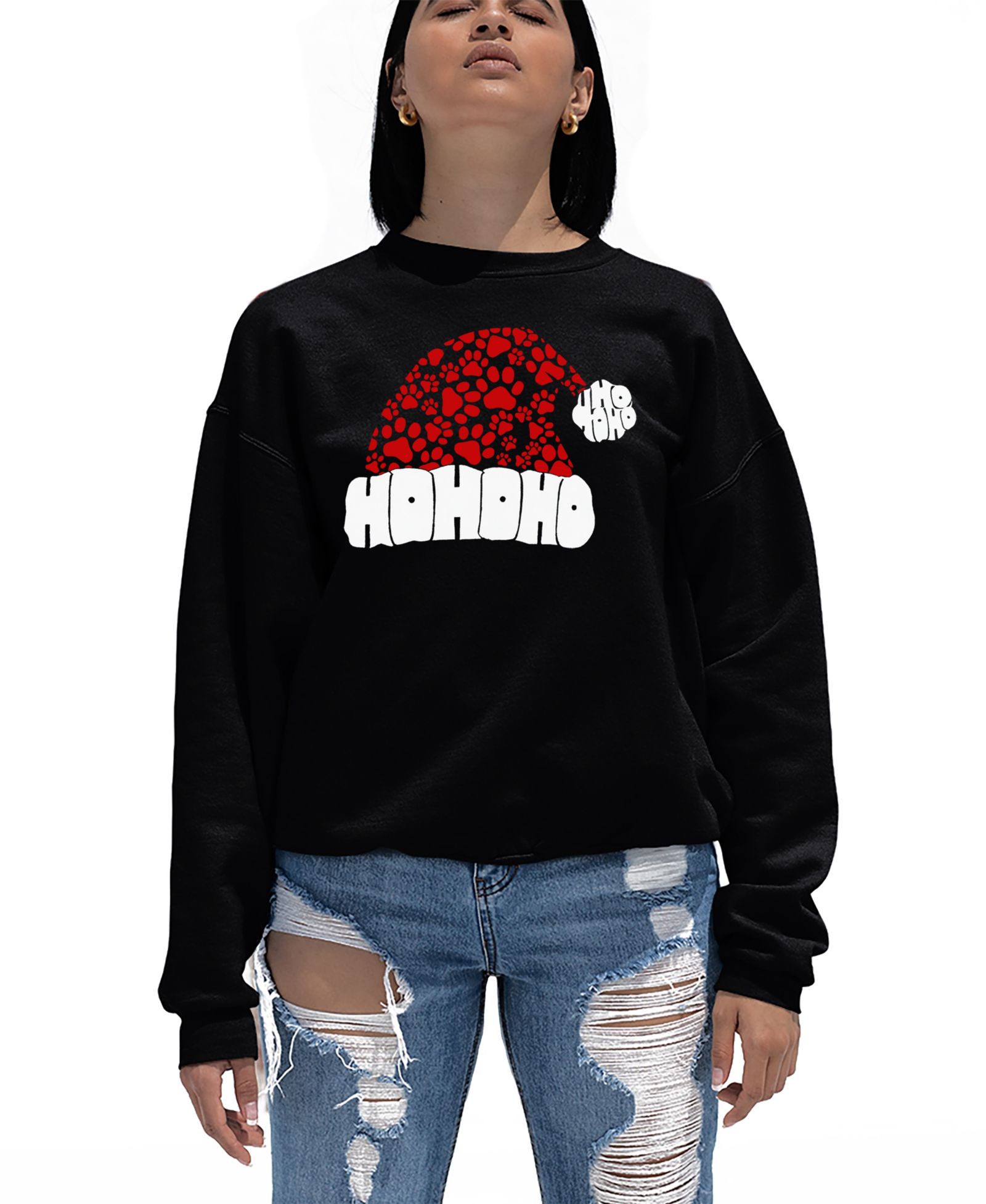 Женский свитшот LA Pop Art Paw Print Santa Hat Word Art Crewneck