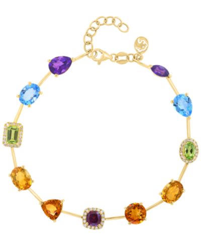EFFY Collection Multi-Gemstone (11 ct. t.w.) & Diamond (1/4 ct. t.w.) Bracelet in Gold Over Silver