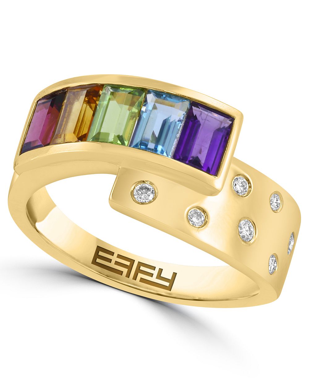 Кольцо EFFY Collection Multi-Gemstone (1-3/4) & Diamond (1/2 ct. t.w.) в 14k Gold поверх Sterling Silver
