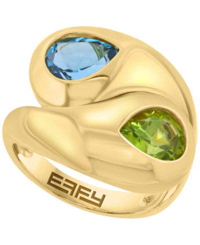 EFFY Collection Blue Topaz (1-7/8 ct. t.w.) & Peridot (1-7/8 ct. t.w.) Ring in 14k Gold Over Silver