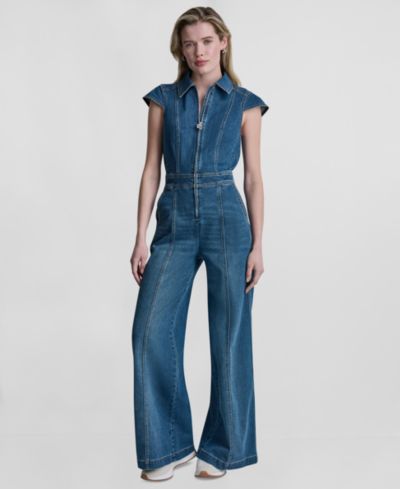 DKNY Jeans Women's Wide-Leg Cap-Sleeve Denim Jumpsuit