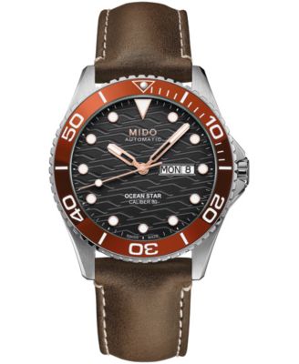 Mido мужские швейцарские автоматические ocean star 200c коричневый кожаный ремешок часы 42.5 мм