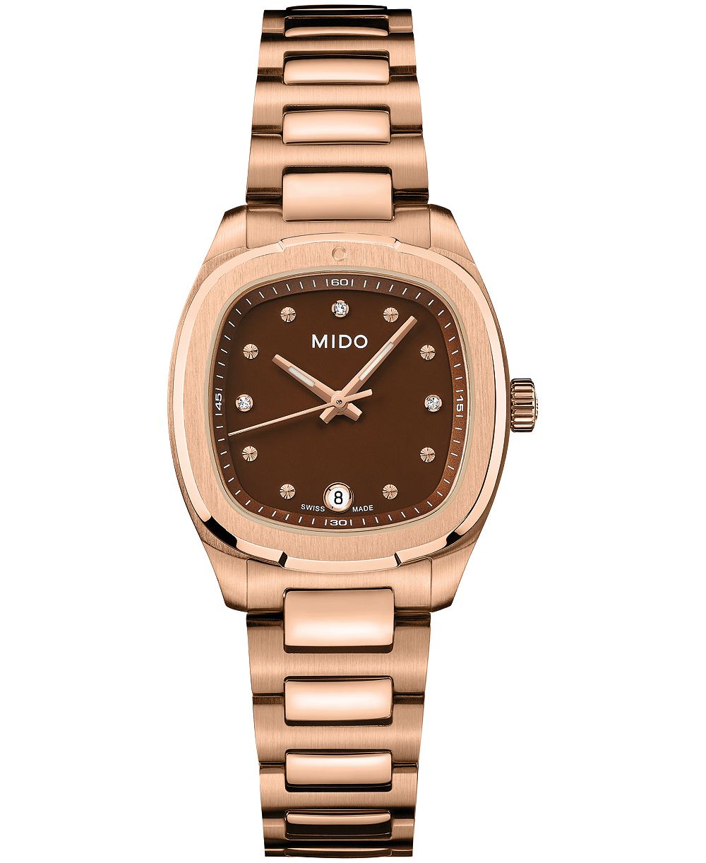 Mido Men's and Women's Swiss Quartz Multifort TV Rose-Gold Stainless Steel Bracelet Watch 28mm