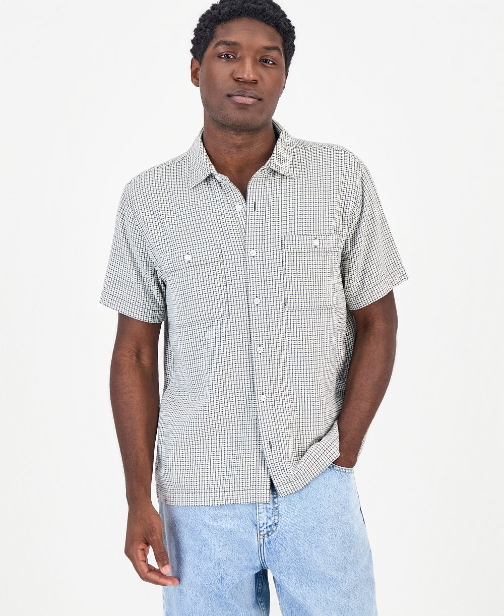 Sun + Stone Men's Lawrence Short-Sleeve Dobby Plaid Shirt, Macy's Exclusive