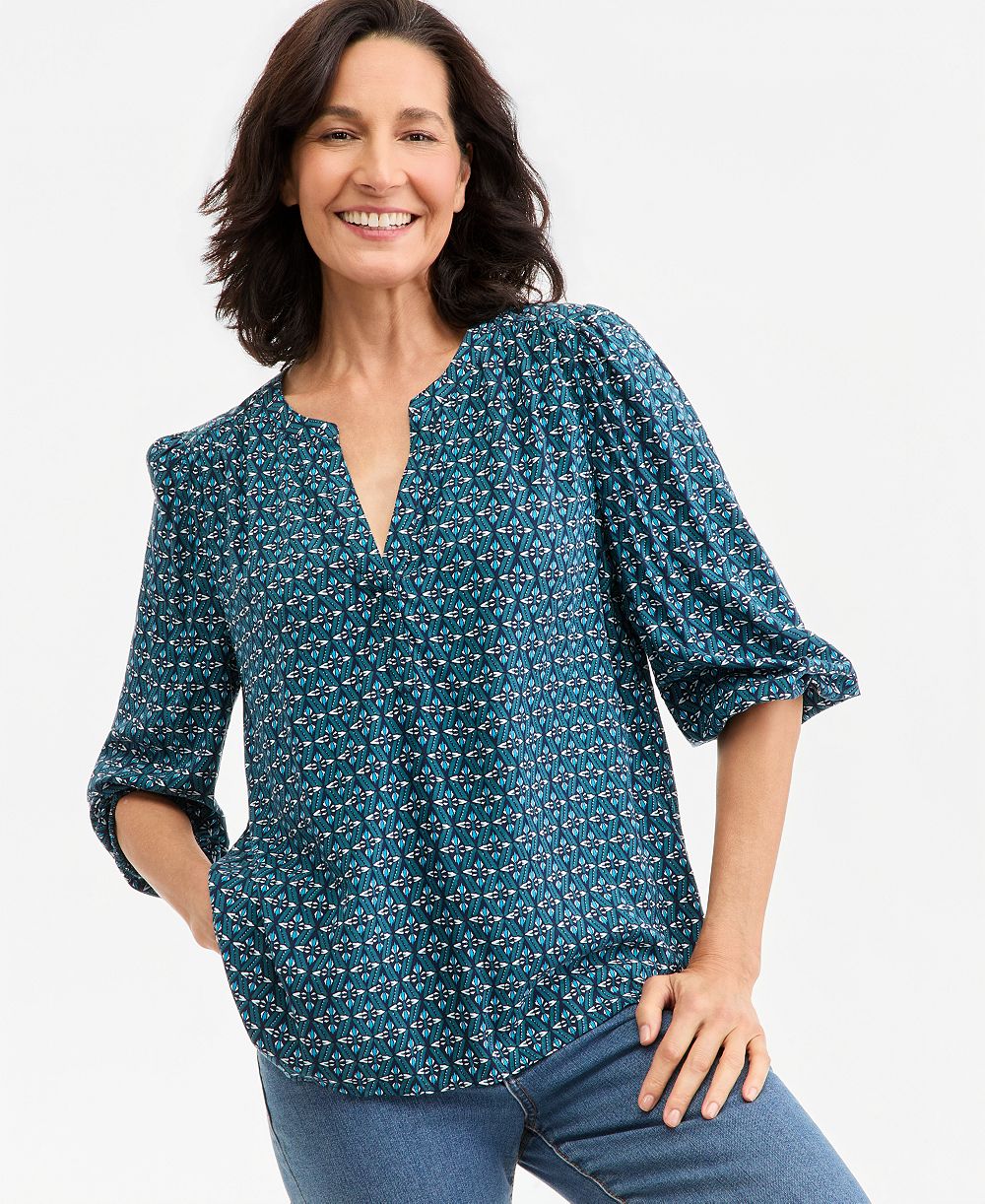 Style & Co Petite Printed Volume-Sleeve Blouse, Macy's Exclusive