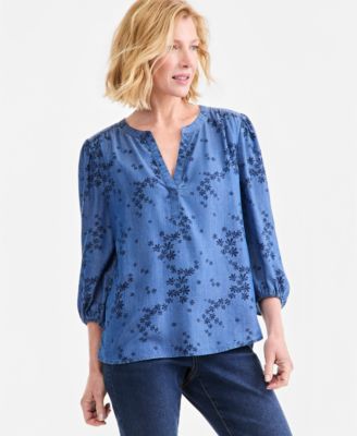 Style & Co Petite V-Neck Floral-Print 3/4-Sleeve Blouse, Macy's Exclusive