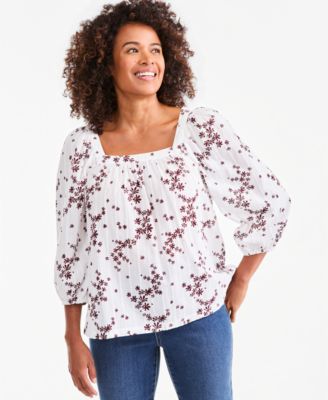 Style & Co Women's Printed Square-Neck Cotton Top, Macy's Exclusive