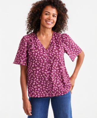 Style & Co Women's Printed V-Neck Flutter Sleeve Blouse, Macy's Exclusive
