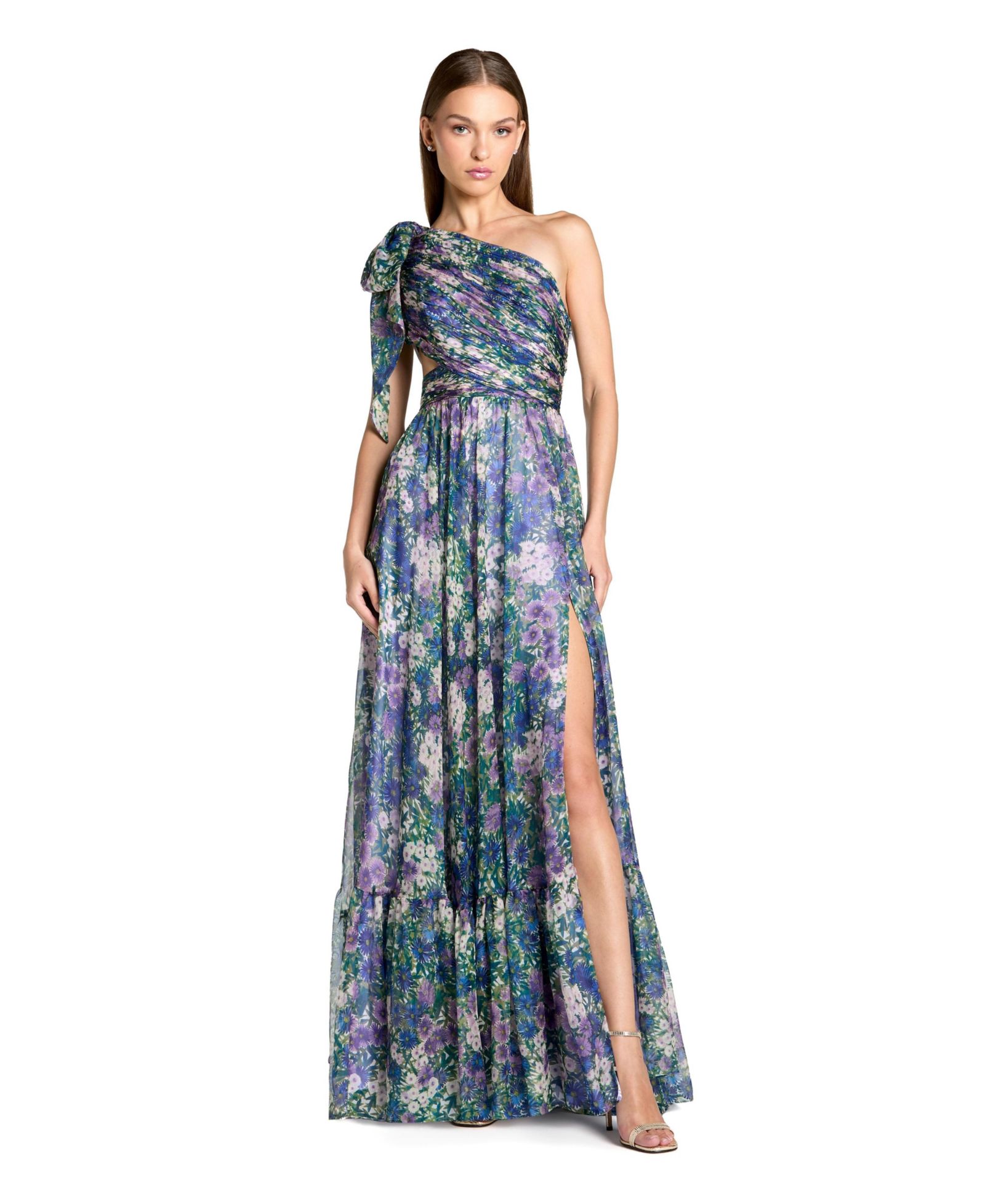 Mac Duggal Women's One Shoulder Floral Maxi Gown with Side Cutout