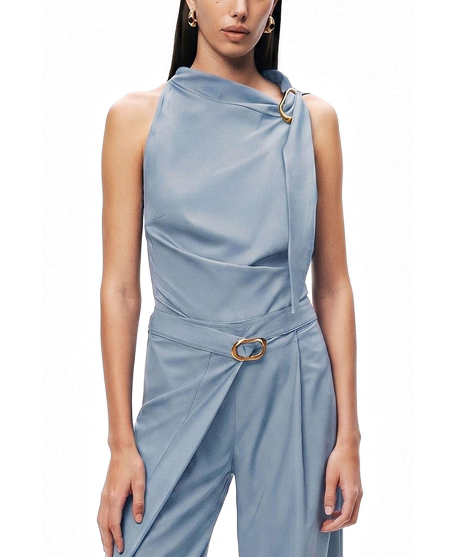 NOCTURNE Women's Asymmetric Buckle-Detail Blouse