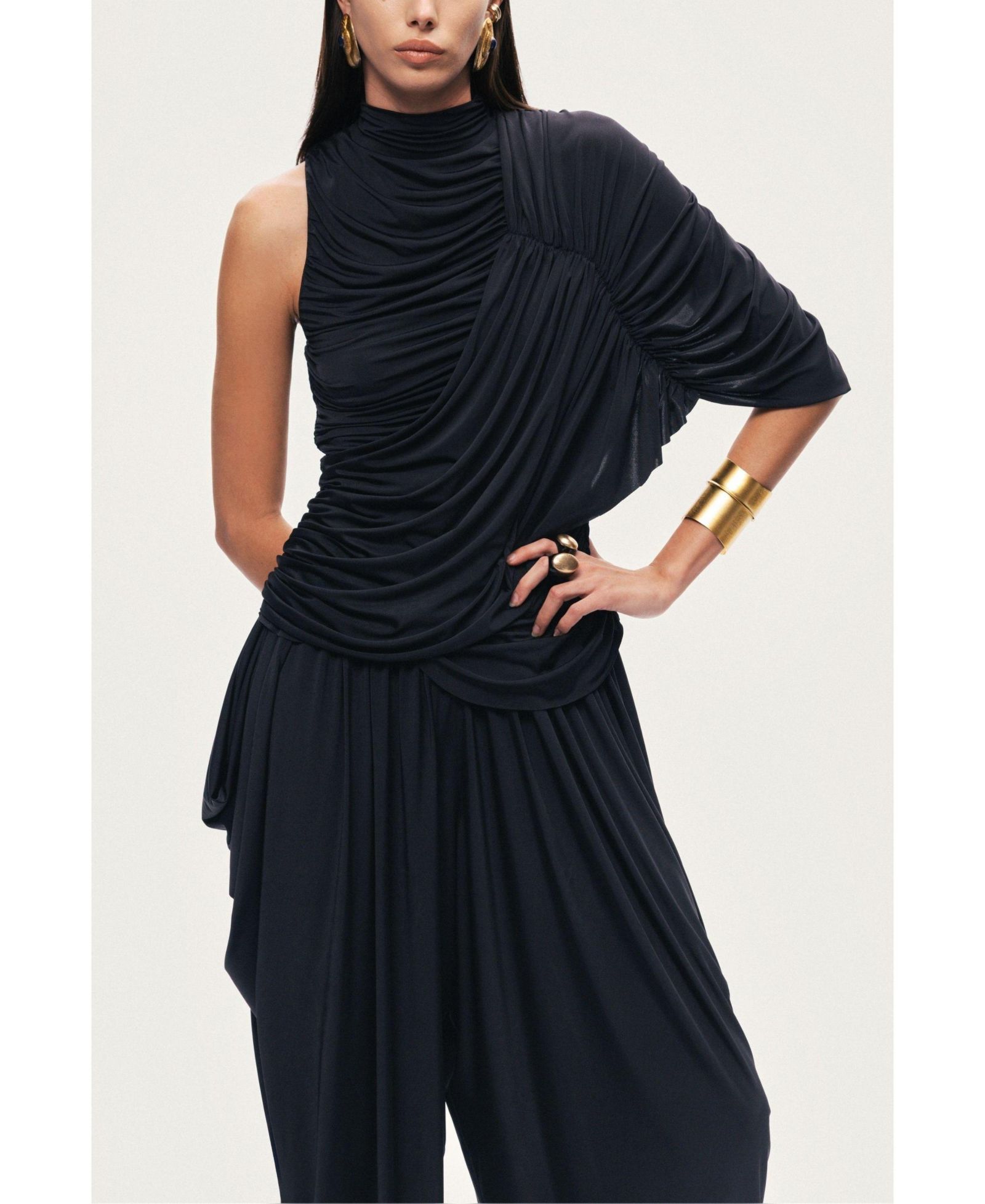 NOCTURNE Women's Asymmetric Draped Blouse