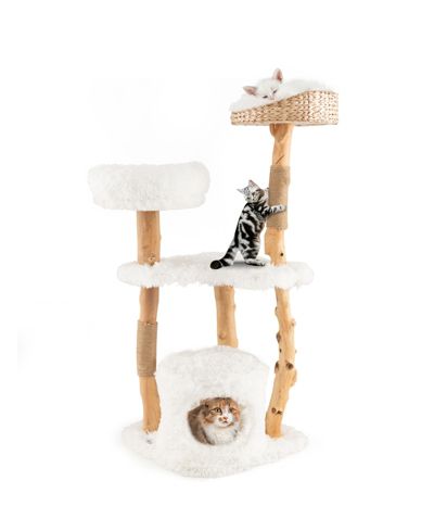 COZITO Cat Tower Solid Wood with Cattail Basket Bed for Indoor