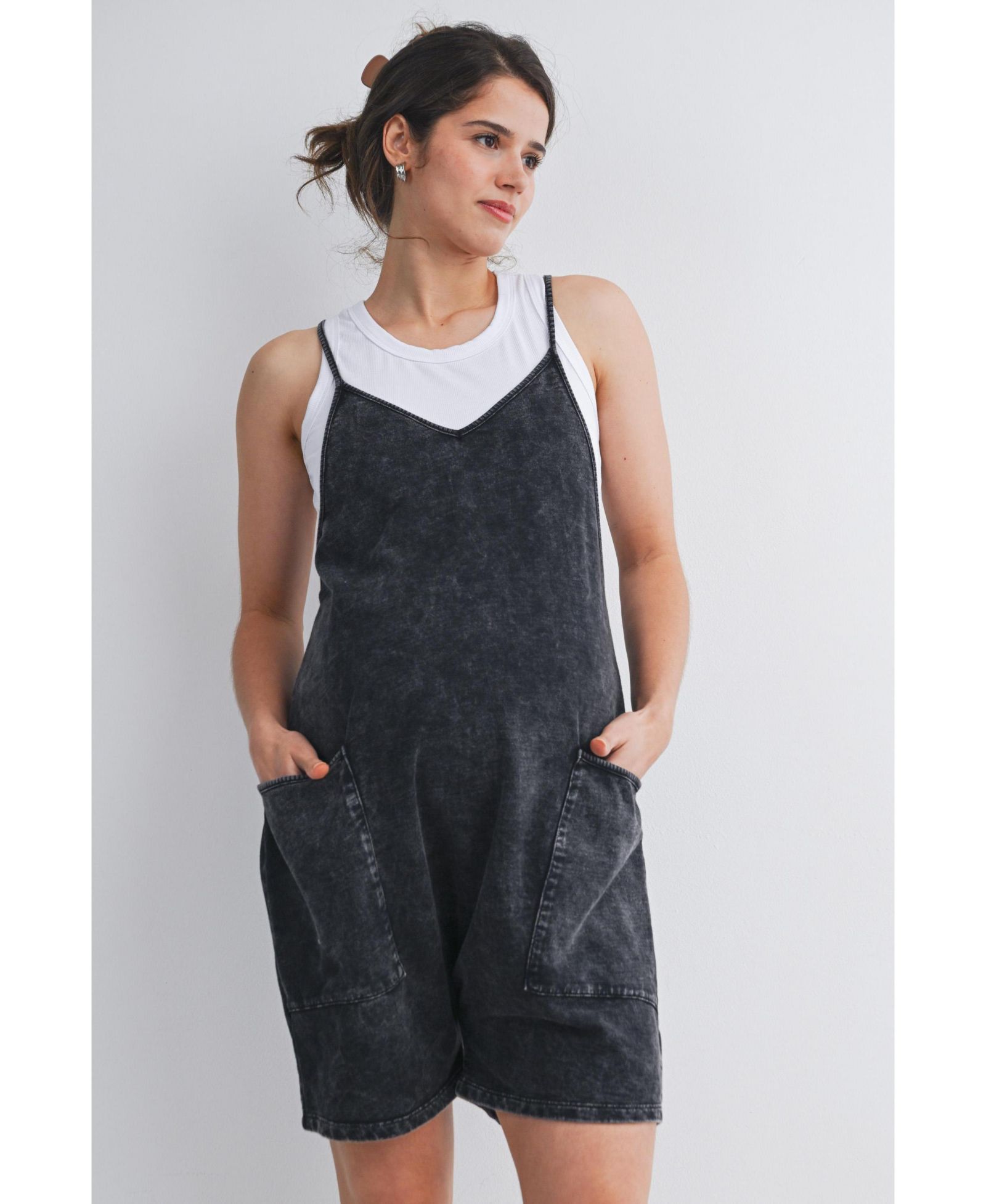 Hello Miz Maternity Washed Relaxed Fit Romper with Pockets