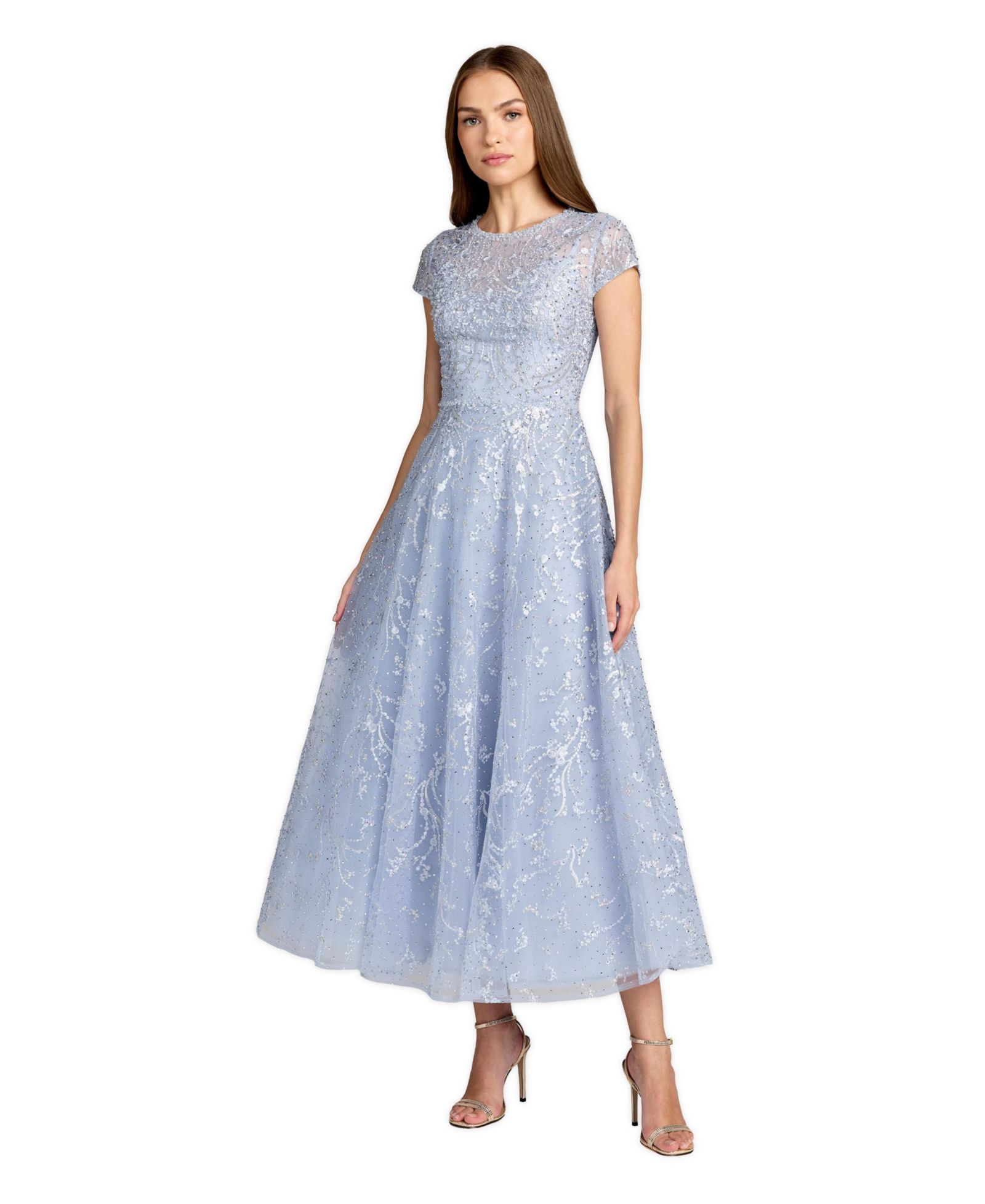 Женское вечернее платье Mac Duggal Embellished High Neck Cap Sleeve A Line