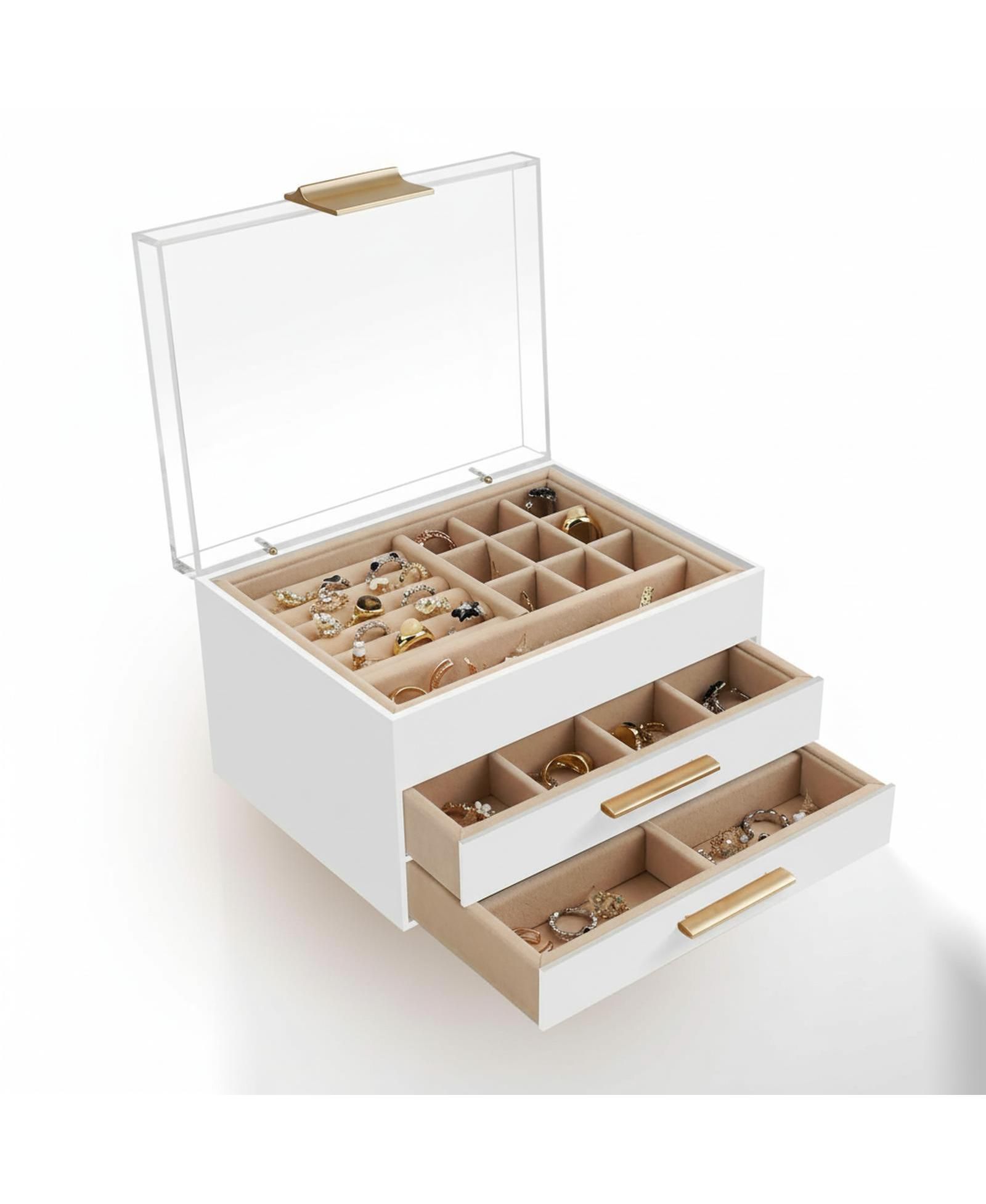Органайзер для украшений YIGII 3 Layer Acrylic Clear Dustproof Storage Case с ящиками для сережек, колец и ожерелий