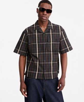Mode of One Men's Plaid Camp-Collar Short-Sleeve Shirt, Macy's Exclusive