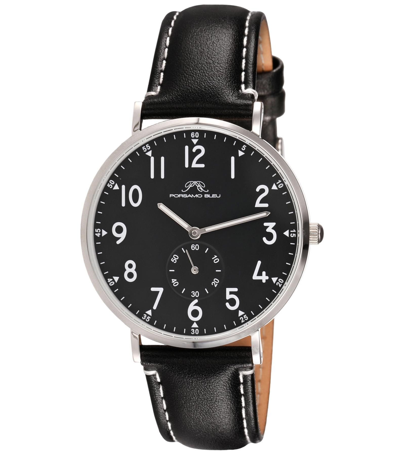 Мужские часы Porsamo Bleu Rowan Round Black Leather 40 mm